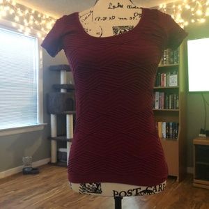 Red Stretchy T Shirt Ribbed